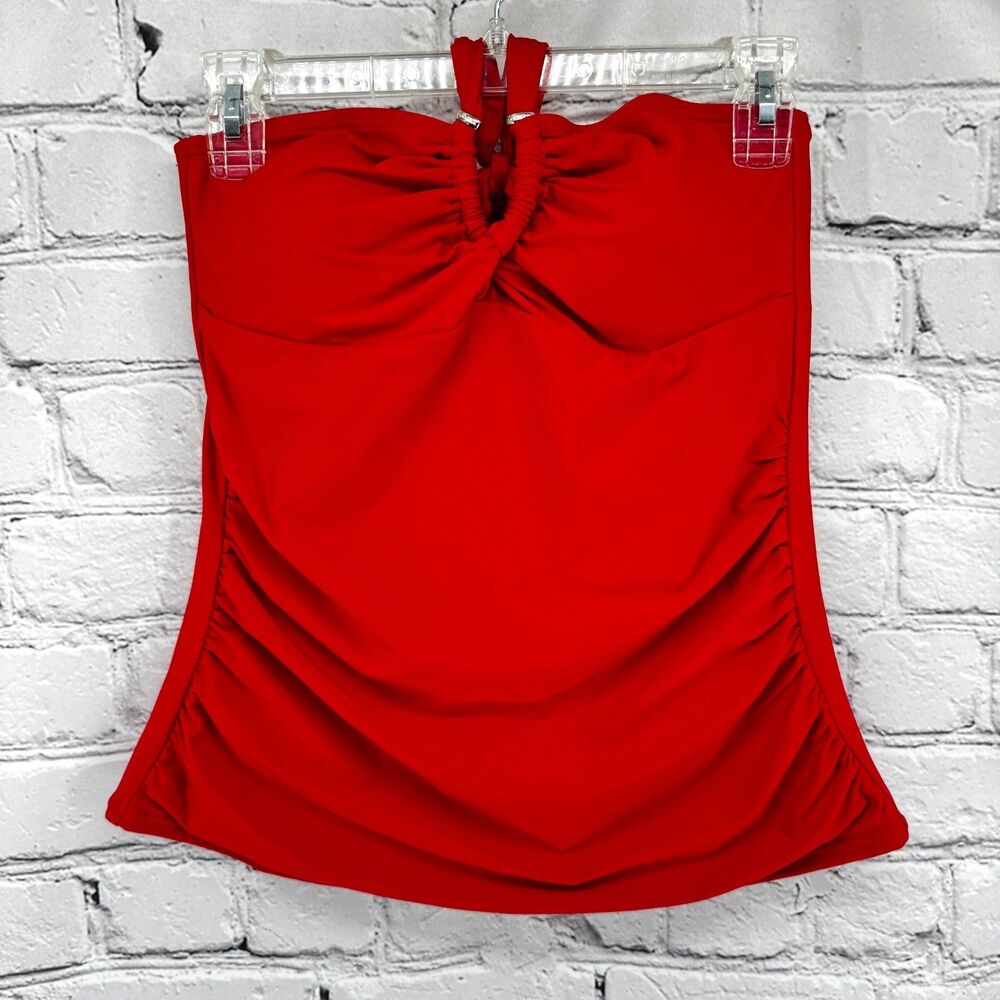 Calvin Klein Tankini Top M Red Multi Way Straps Compression Fit UPF 50+ Soft Cup